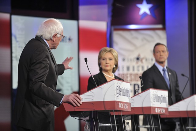 Bernie Sanders, Hillary Clinton and Martin O'Malley at last month's Democratic presidential debate in Iowa - FILE: CHRIS USHER/CBS © 2015 CBS TELEVISION NETWORK.