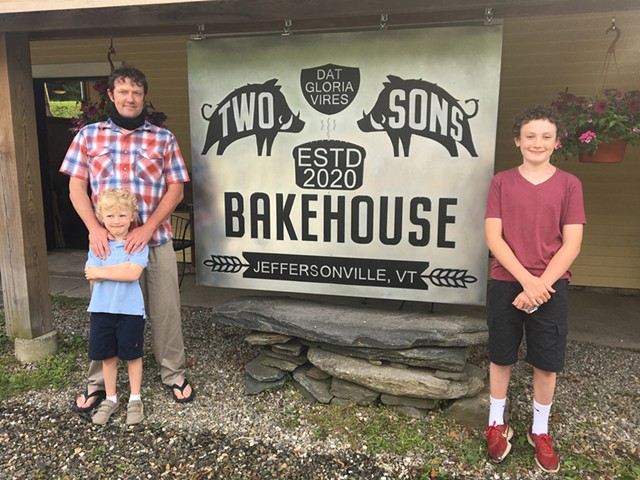 Bill Hoag and his sons in front of Two Sons Bakehouse - COURTESY OF BILL HOAG