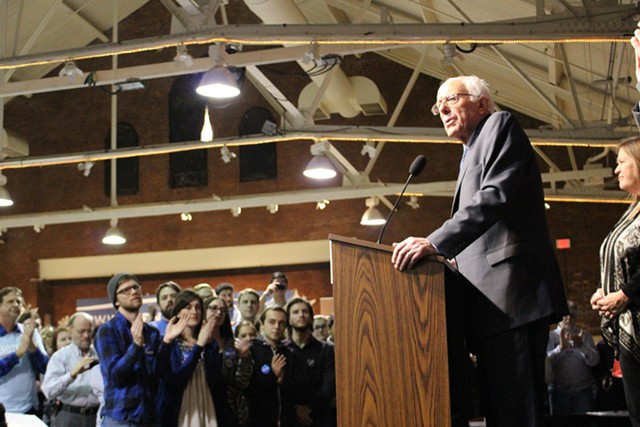 Sen. Bernie Sanders addresses supporters Saturday in Manchester, N.H. - PAUL HEINTZ
