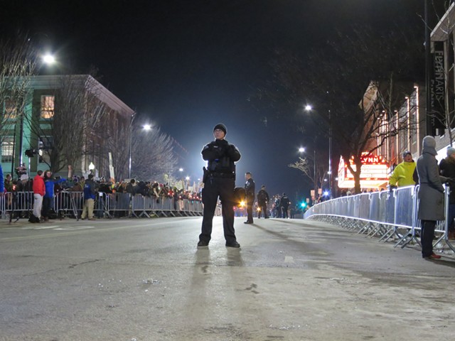 A Burlington Police Department officer on Main Street
