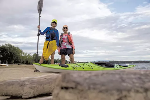 Margaret Holden (left) and Catherine Frank on the shore of Lake Champlain in South Hero - JAMES BUCK