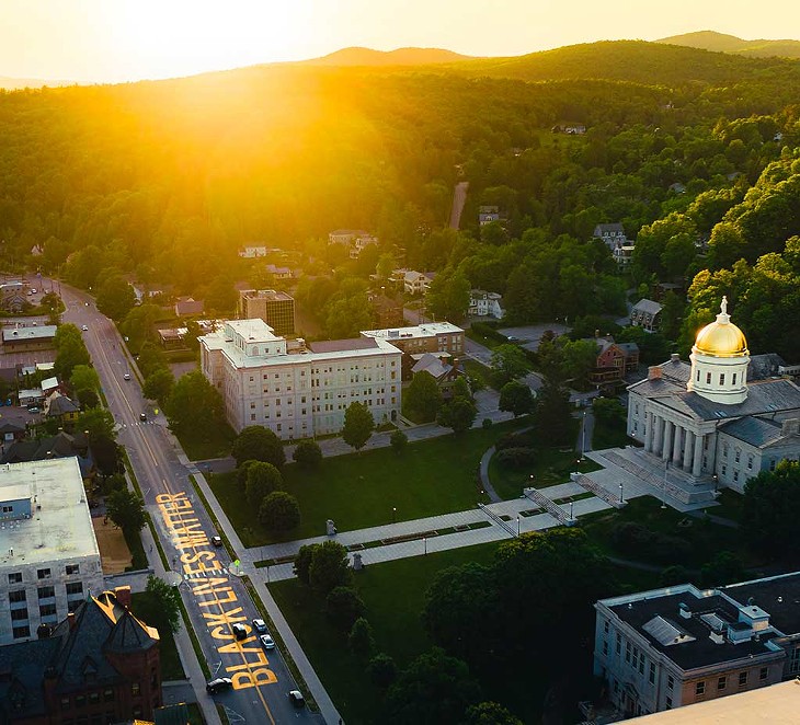 An aerial view of the Statehouse and the Black Lives Matter mural - BEN CARPENTER FOR MONTPELIER ALIVE