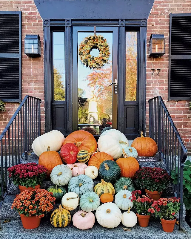 This year's pumpkin décor on Central Street in Woodstock - COURTESY OF JESSICA NOTARGIACOMO