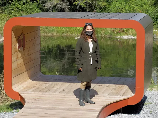 Lisa Mitchell in front of "Oona's Bridge" by Silver Maple Construction - AMY LILLY