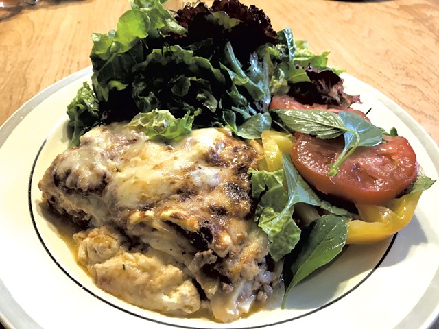 Shelburne Farms lasagna with salad - FILE: SALLY POLLAK ©️ SEVEN DAYS