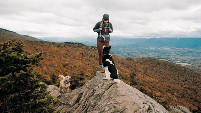 Maura Wieler with her two dogs atop Stowe Pinnacle - GRANT WIELER