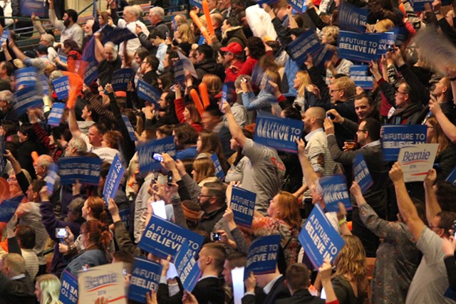 Sanders supporters in Manchester Friday night - PAUL HEINTZ