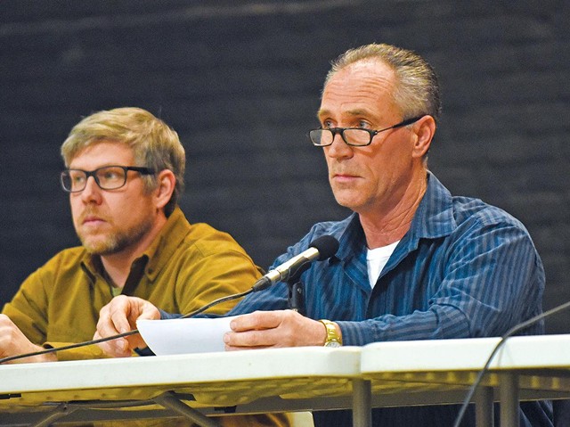 Chris Viens (Right) and Mark Frier at a Waterbury Selectboard session last year - COURTESY OF GORDON MILLER