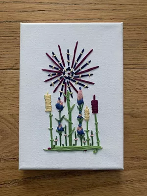 Embroidery, art on canvas by Jennifer Carusone of Burlington-based Pixie Twine - COURTESY PHOTO