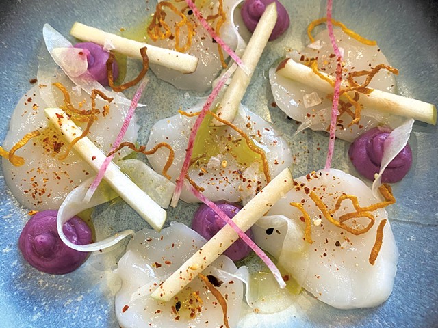 Scallop crudo will be on the menu at Oakes &amp; Evelyn - COURTESY OAKES &amp; EVELYN