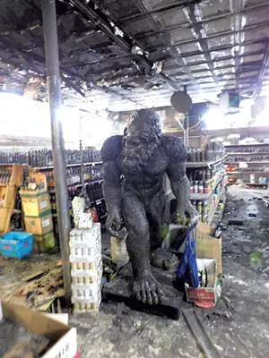 Harriet the Sasquatch amid the fire damage - COURTESY OF JOHN DUBIE