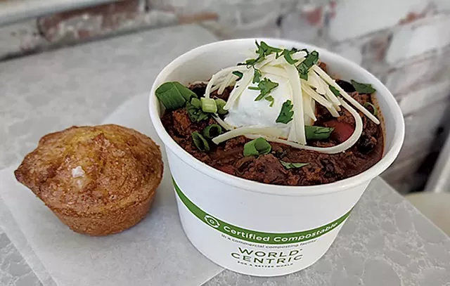 Piecemeal Pies' chili and corn bread for Vermont Everyone Eats - COURTESY JUSTIN BARRETT