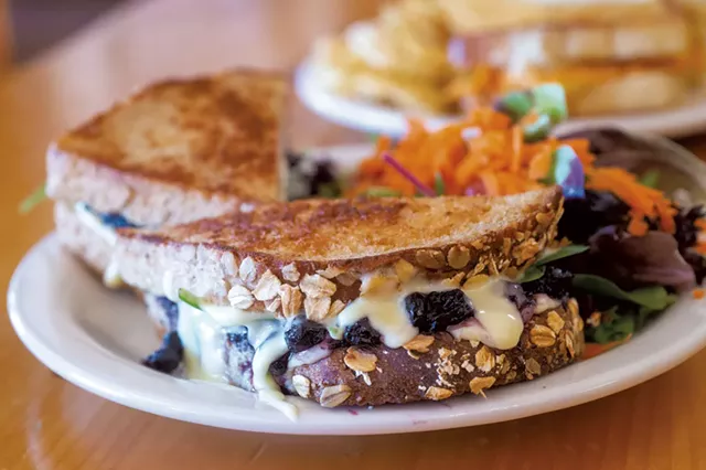 Sandwich of balsamic blueberries, spinach and brie from Round Hearth Café - JEB WALLACE-BRODEUR