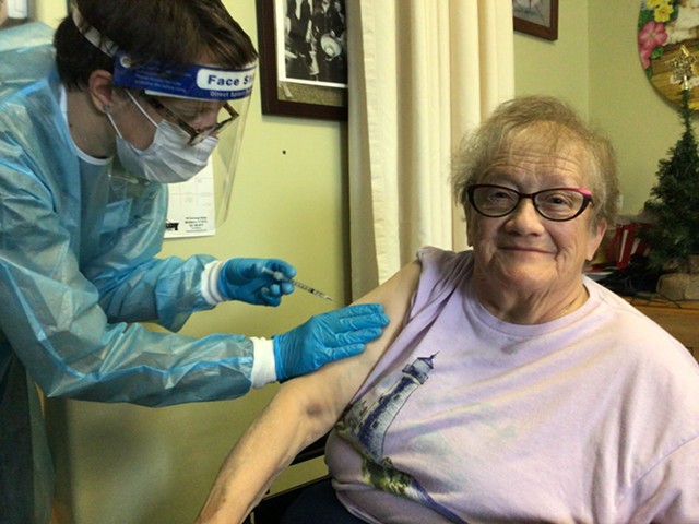 Helen Porter Rehabilitation and Nursing resident Elsie Johnson gets vaccinated. - PHOTO COURTESY OF PORTER MEDICAL CENTER