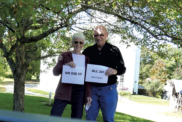 Pat and John Williams upon completing all 251 towns and two gores - COURTESY OF PAT AND JOHN WILLIAMS