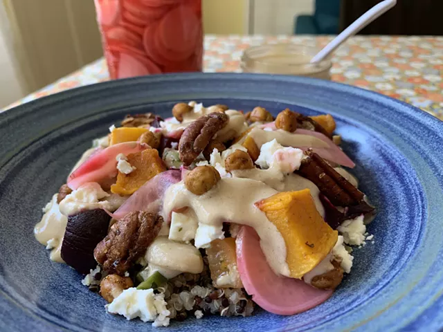 A grain bowl with tahini dressing and quick pickled radishes - MELISSA PASANEN ©️ SEVEN DAYS