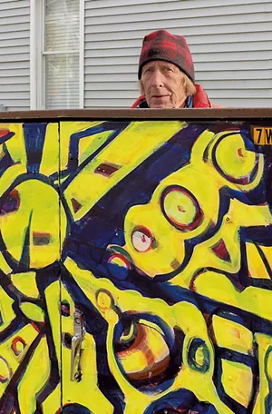 Tony Shull with a painted box on Ward Street - COURTESY OF CAROLYN BATES