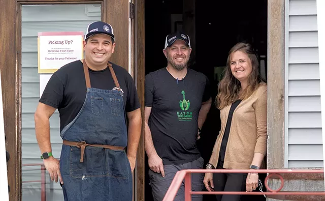 From left: James Kitchens, Ian Huizenga and Eliza Benton of Hired Hand Brewing and Antidote - CALEB KENNA