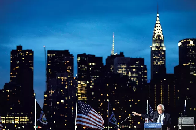 Sen. Bernie Sanders speaking at a campaign rally Monday in Queens - AP PHOTO/MARY ALTAFFER