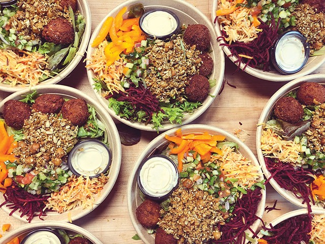 Honey Road falafel salads packed for takeout - COURTESY