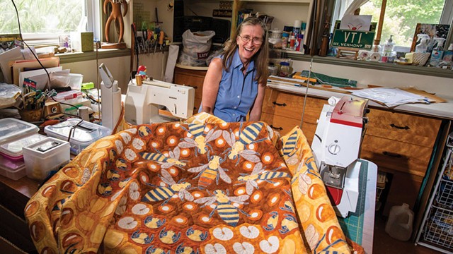 Hope Johnson with one of her bee-themed quilts - GLENN RUSSELL