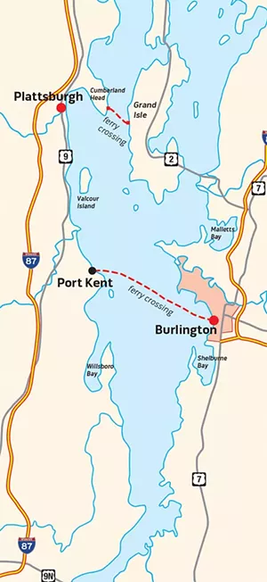 Lake Champlain Transportation's ferry routes - COURTESY