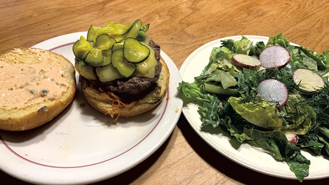 Cheeseburger and salad - SALLY POLLAK ©️ SEVEN DAYS