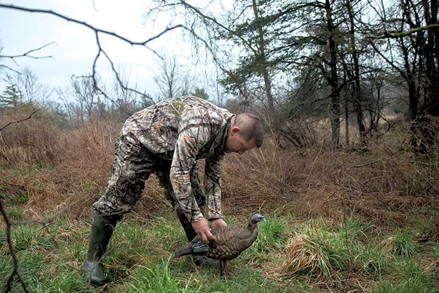 Louis Porter setting up a turkey decoy - JAMES BUCK