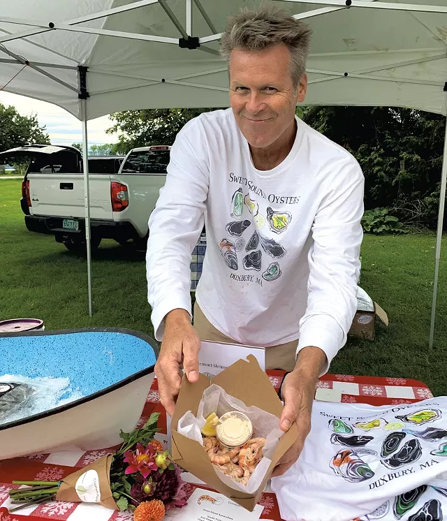 John Brawley with his Sweet Sound Aquaculture farmed shrimp at Nordic Nite Out - MELISSA PASANEN