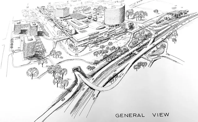 A 1964 Horizon document envisioning the urban renewal zone and elevated highways along the lake - COURTESY