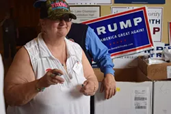 Cheryl Donlon of Enosburg Falls volunteers for Republican presidential candidate Donald Trump at Saturday's Republican State Convention. - TERRI HALLEBECK
