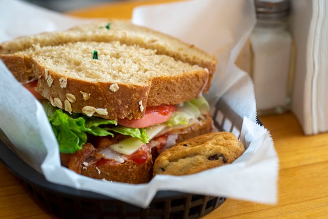 The Pilgrim turkey sandwich and a cookie at Thompson's Flour Shop - JEB WALLACE-BRODEUR