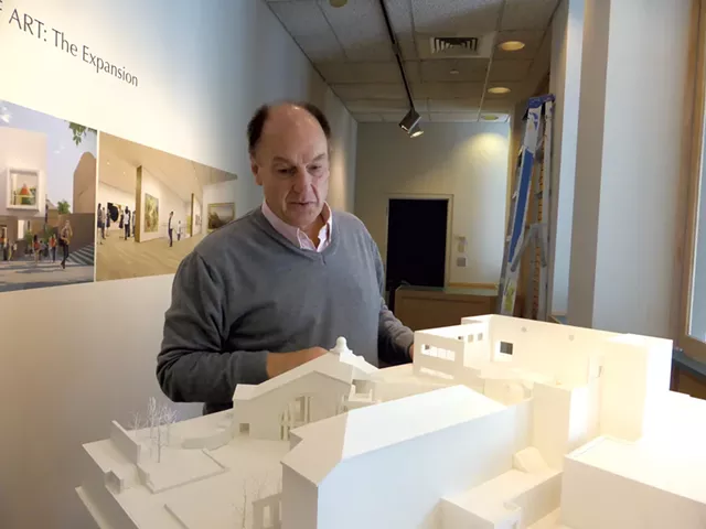 John Stomberg with a model of the Hood Museum renovation - JIM SCHLEY