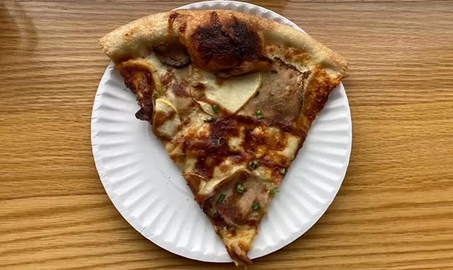 Sliced pork, apples, scallions and a drizzle of maple barbecue sauce - BRYAN PARMELEE ©️ SEVEN DAYS
