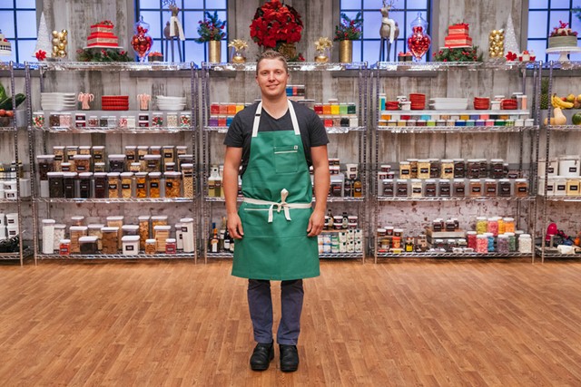 Adam Monette on the set of Food Network's "Holiday Baking Championship" - COURTESY OF ROB PRYCE