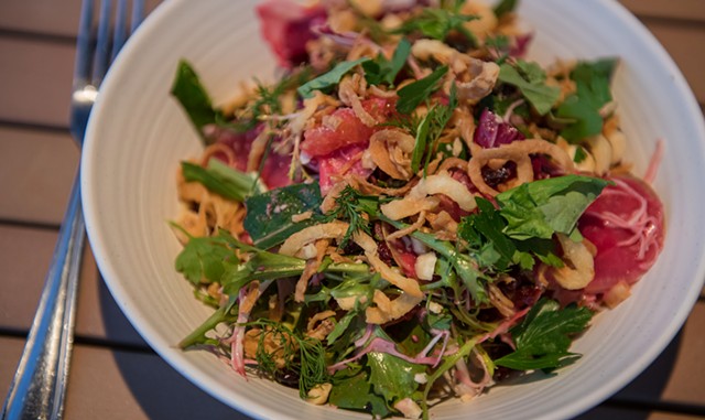 A chicory salad with salt-baked beets, watermelon radish, orange and toasted hazelnuts from Sup con Gusto - DARIA BISHOP