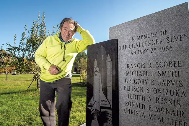 Montpelier sculptor Ed Epstein by the Challenger monument - JEB WALLACE-BRODEUR