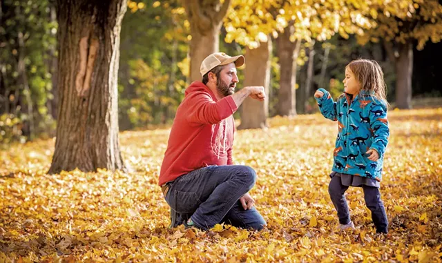 Keegan Albaugh and his daughter modeling different ways to say goodbye. - CAT CUTILLO