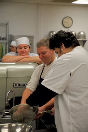 Adam Monette with culinary students, Felicity Gregware (left) and Noah Falcon - COURTESY OF DINO PATSOURIS