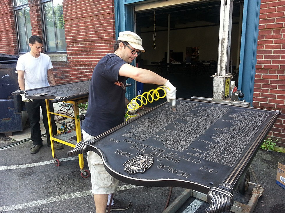 Cleanup crew restoring World War I plaques in 2015 - COURTESY OF BILL MARES