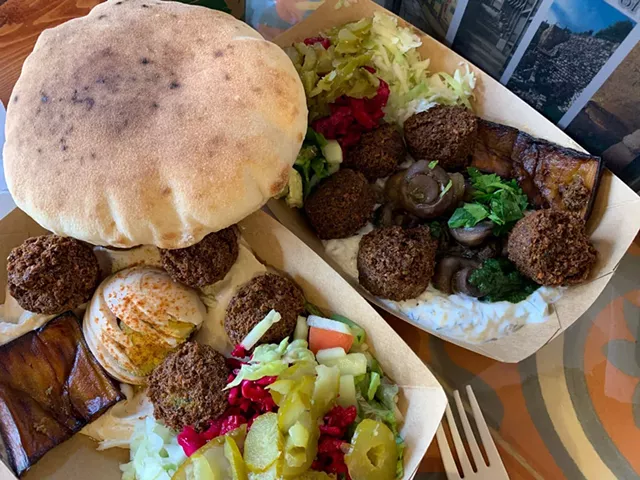 Falafel bowls with pita at Yalla Vermont - MELISSA PASANEN