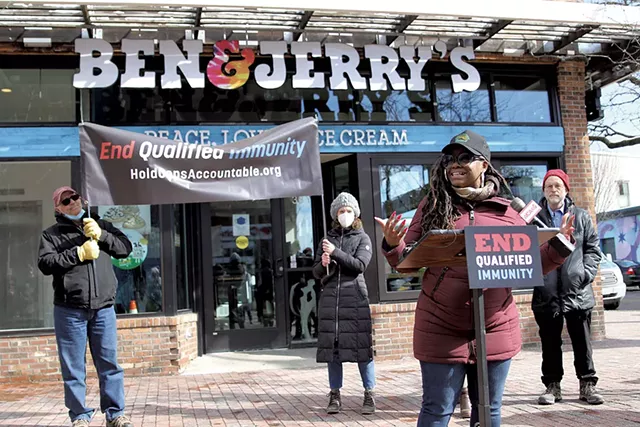 Kiah Morris speaking at a press conference in Burlington - COURTNEY LAMDIN ©️ SEVEN DAYS
