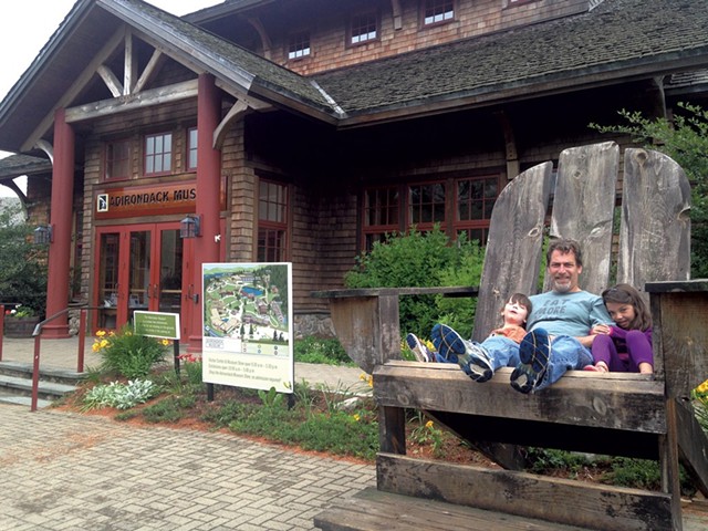 Picard with Ezra and Manya outside the Adirondack Museum