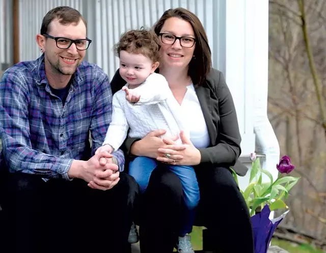 Dad: Chris Gibbo, 34, - electrician and musician - Mom: Marisa Riggi, 30, - conservation director, - Northeast Wilderness Trust - Daughter: Maia, 2 - JEB WALLACE BRODEUR