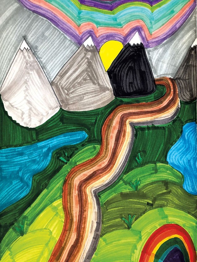 "Rocky Rainbow Road" by Claire, 8, inspired by Ted Harrison