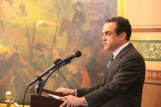 Democratic gubernatorial candidate Matt Dunne at a Statehouse press conference in May during which he pledged to refrain from self-financing. - FILE: PAUL HEINTZ