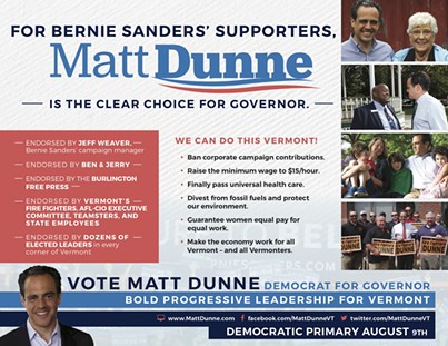 The back of a mailer sent this week by Democratic gubernatorial candidate Matt Dunne. - COURTESY OF MATT DUNNE FOR GOVERNOR