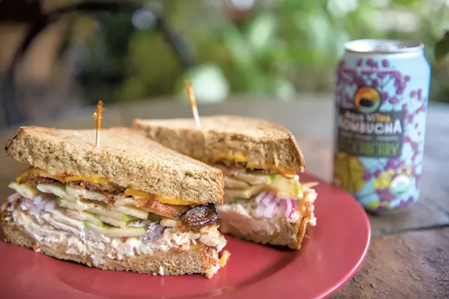 The Red Onion Sandwich with an Aqua ViTea Kombucha at Red Onion Café in Charlotte - DARIA BISHOP