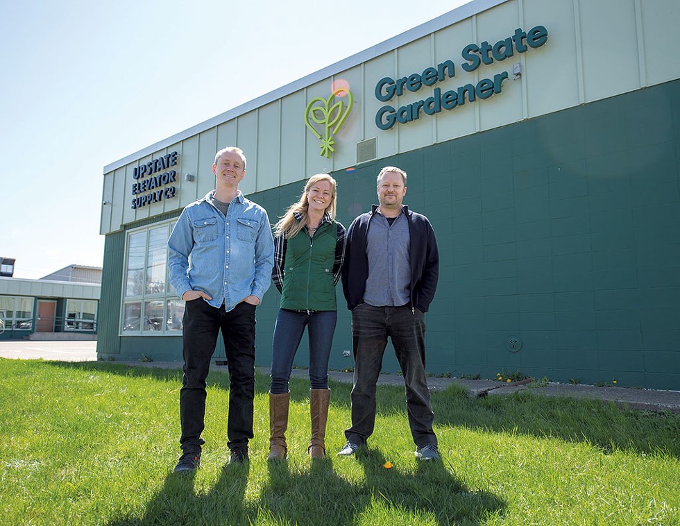 From left: Addison, Kelsy and Dylan Raap at Upstate Elevator Supply and Green State Gardener in Burlington - DARIA BISHOP