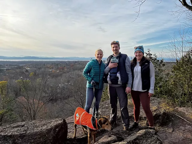 Corey with her family and friend hiking in Colchester - COURTESY
